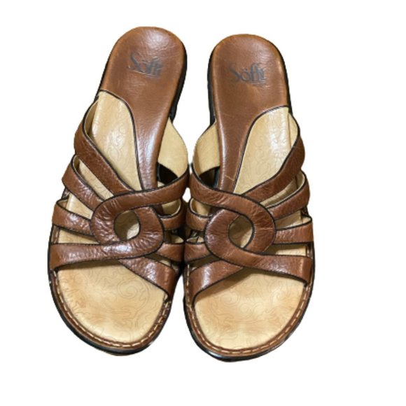 Sofft Brown Leather Slip On Sandals Size 10 M - Picture 1 of 8